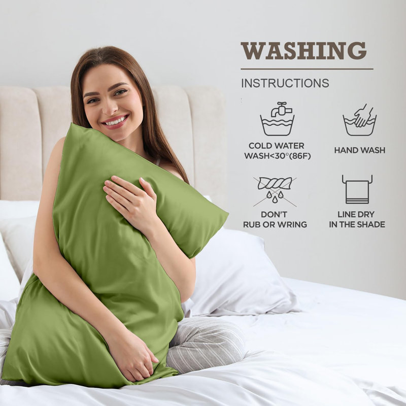 Luxe Mulberry Silk Pillowcases with Hidden Zipper (Set of 2), Queen Pillowcase, Mosstone