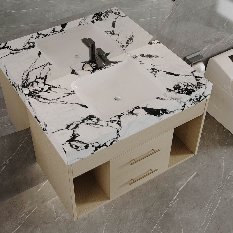 Ensemble de meuble-lavabo mural flottant 29,9 po, Black
