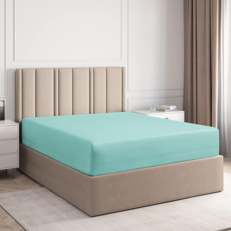 Fitted Sheet Only, Soft Cooling Bed Sheet, Breathable Hotel Luxury Bedding, Deep Pocket 8–16 Inch Mattress Fit, Spa Blue