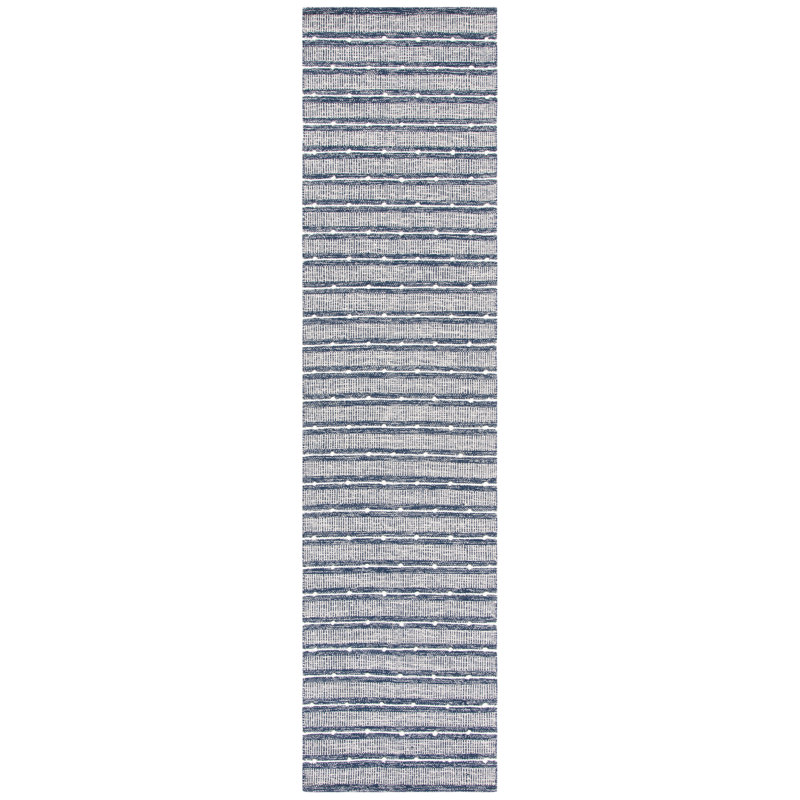 Dorman Hand Woven Cotton/Wool Striped Rug in Navy, Runner 2'3" x 7'