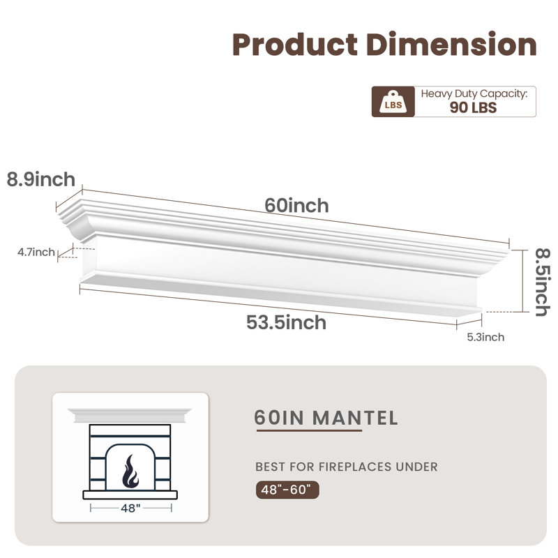 Fireplace Mantel, 60", White