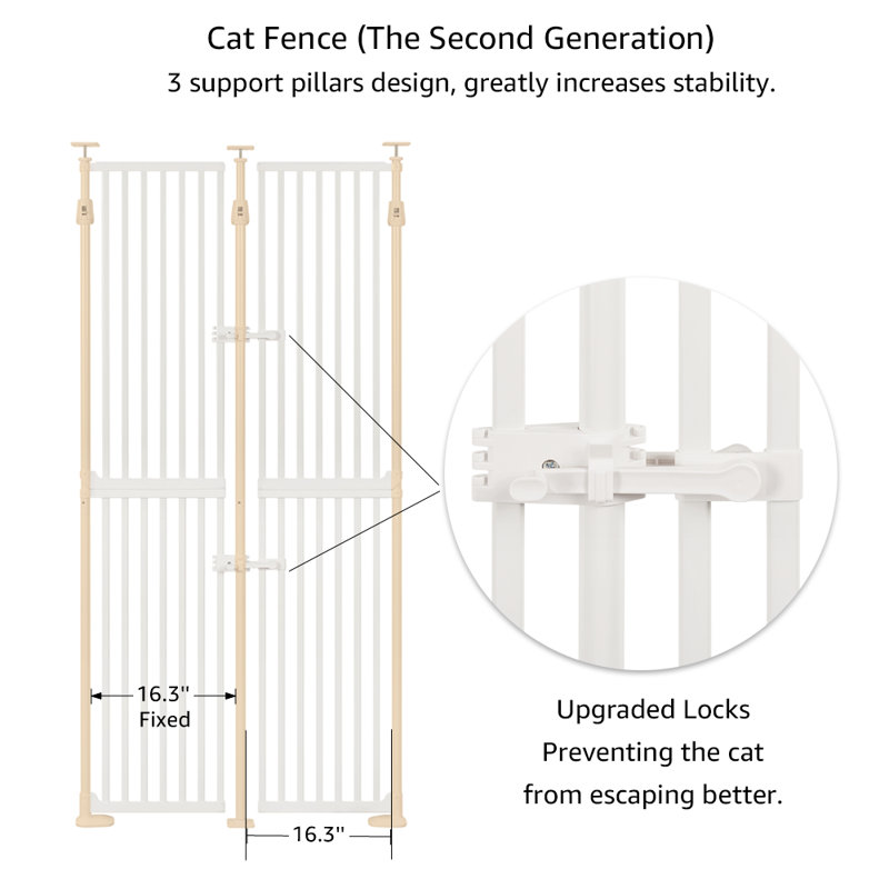 Metal Pressure Mounted Pet Gate, 250cm (190cm) H x 95.8cm W x 2.8cm D