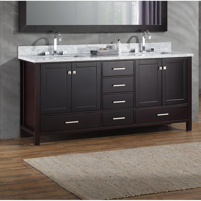 Ensemble de meuble-lavabo double 73 po Cambridge, Espresso, Rectangular