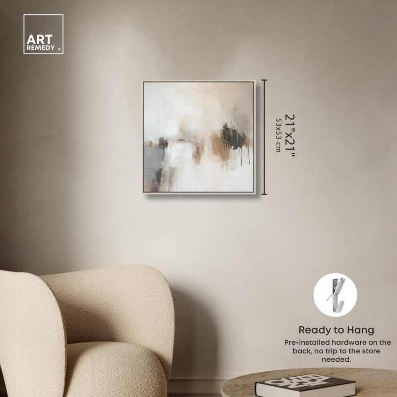 Abstrait neutre sur toile Windswept Reverie II par Art Remedy, Encadrement argenté, H 21 po x l 21 po x P 2 po