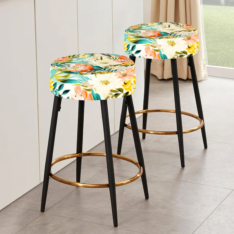 Ensemble de 2 tabourets de bar botaniques en beige et vert I