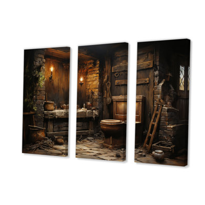 "Bathroom Bathroom", impression rustique sur toile 3 pièces