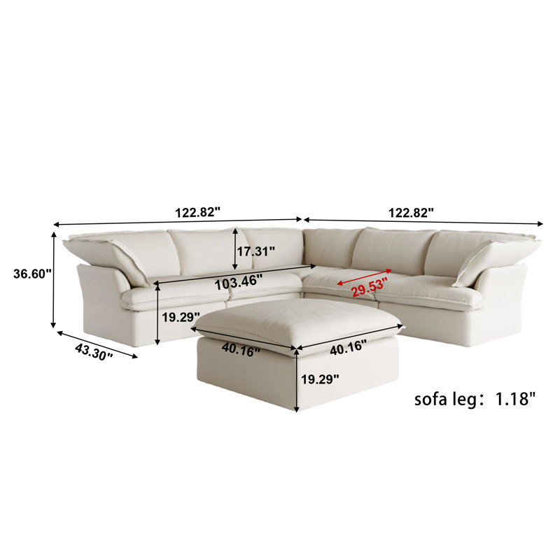 Canapé modulaire rembourré en velours côtelé avec repose-pieds Fairford, Mélange de lin beige
