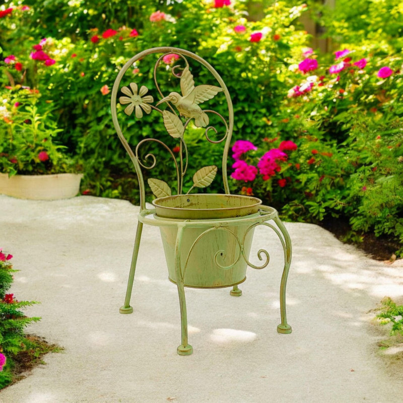Masam Metal Cachepot Planter Pot for Indoor or Outdoor Plants, Modern Decorative Garden Planter for Small Spaces, Green