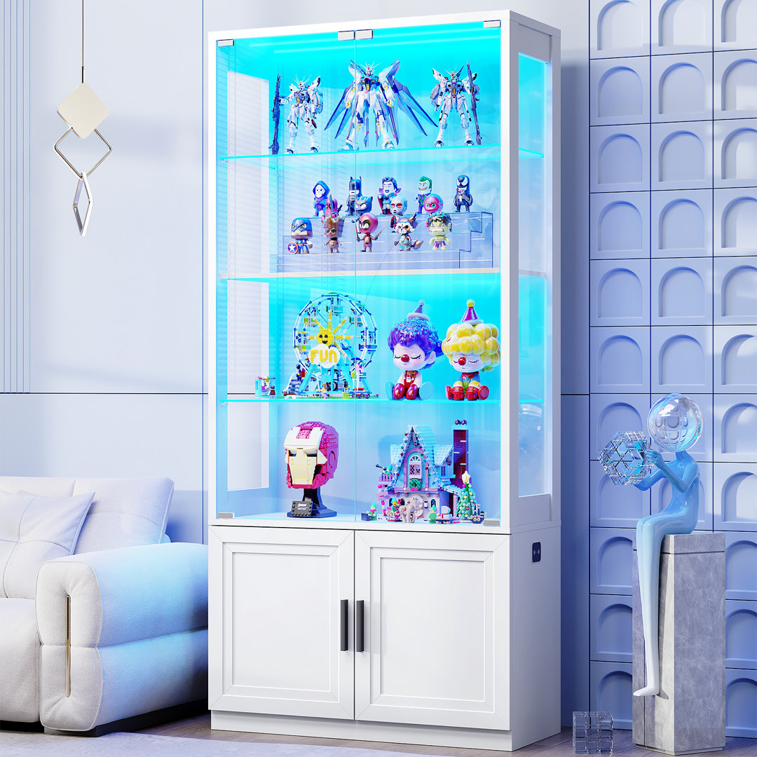 67" Display Cabinet with Glass Doors, 4-Tier Curio Cabinet with 2 Removable Glass Shelves