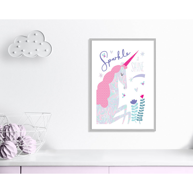 «Sparkle Unicorn», art encadré, H 34,5 po x l 24,5 po x P 1,18 po, Cadre argenté