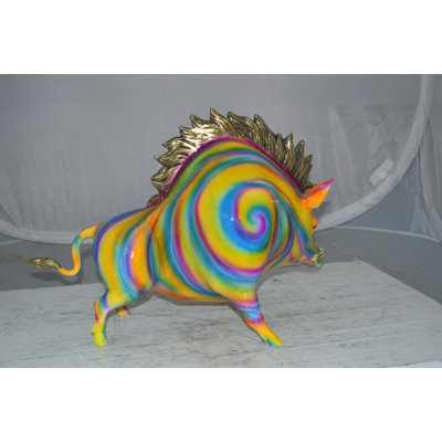 Veldhoven Fat Modern Boar Bronze Statue -  Size: 22"L x 9"W x 15"H.