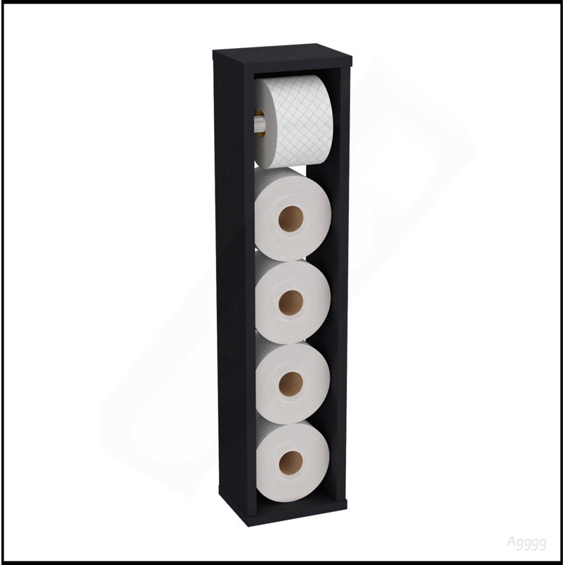 Bali  28" High Toilet Paper Holder Narrow Shelf Organizer For Bathroom, Living Room, Kitchen, Black