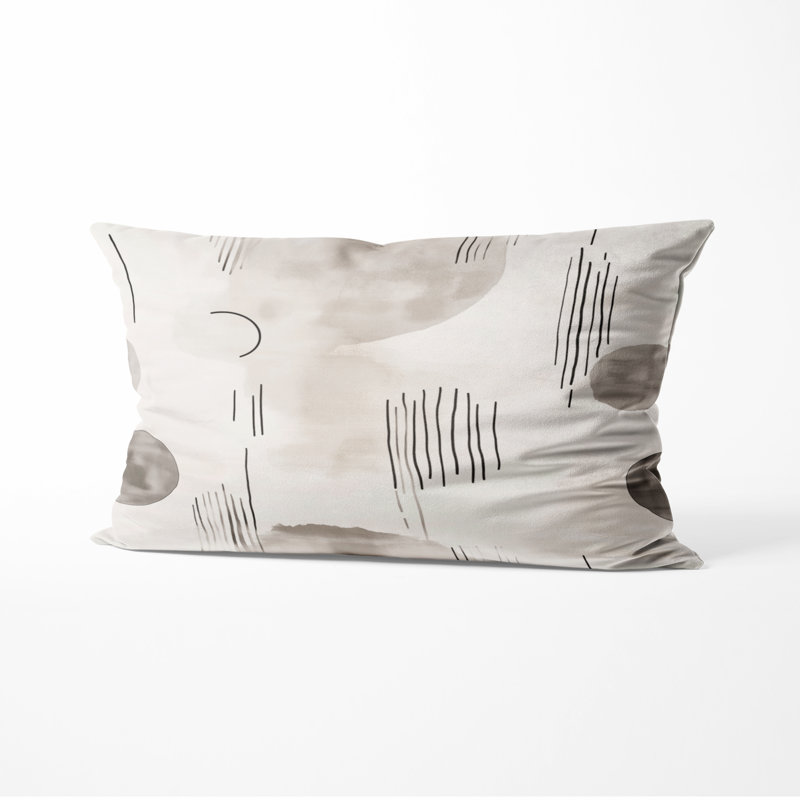 Coussin décoratif abstrait à motif de lignes équilibrées crème, H 12 po x l 20 po