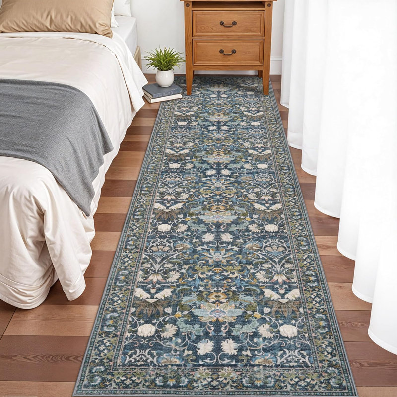 Washable Hallway Rug: Vintage Kitchen Rugs with Non-Slip Backing Low Pile Water Resistant Carpet for Living Room Bedroom Soft Floor Mat for Bathroom Laudry Dining Room