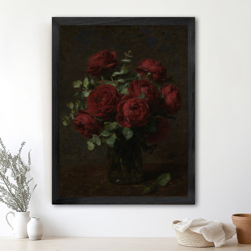 Reproduction d'art encadrée noire, "The Night dyes the red roses", reproduction d'art classique, H 11 po x l 9 po