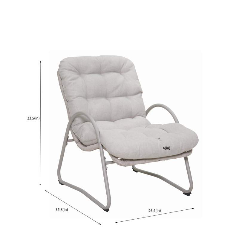 Ensemble de meubles de patio 3 pièces avec chaises d'appoint en osier blanc cassé et table d'appoint ronde - sièges de salon modernes à structure en acier pour le jardin, la piscine et le balcon