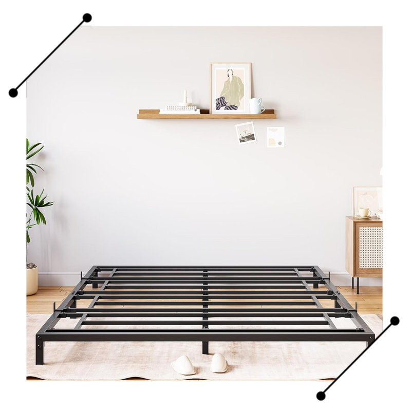 Cadre de lit sans sommier, cadre de lit plateforme en métal robuste, noir, Grand lit, 6"