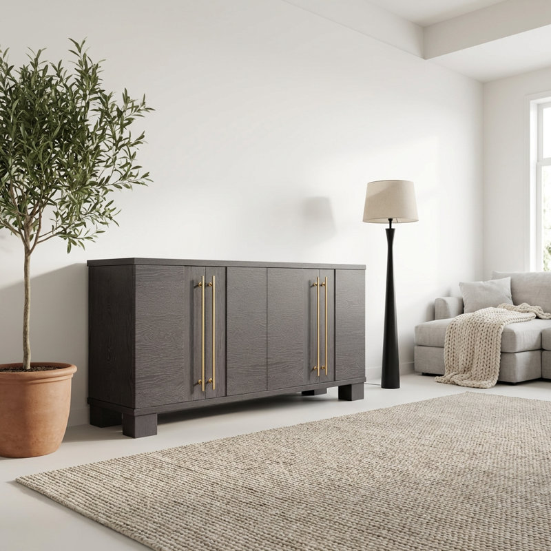 Buffet élégant en bois avec tablettes réglables et poignées, Taupe