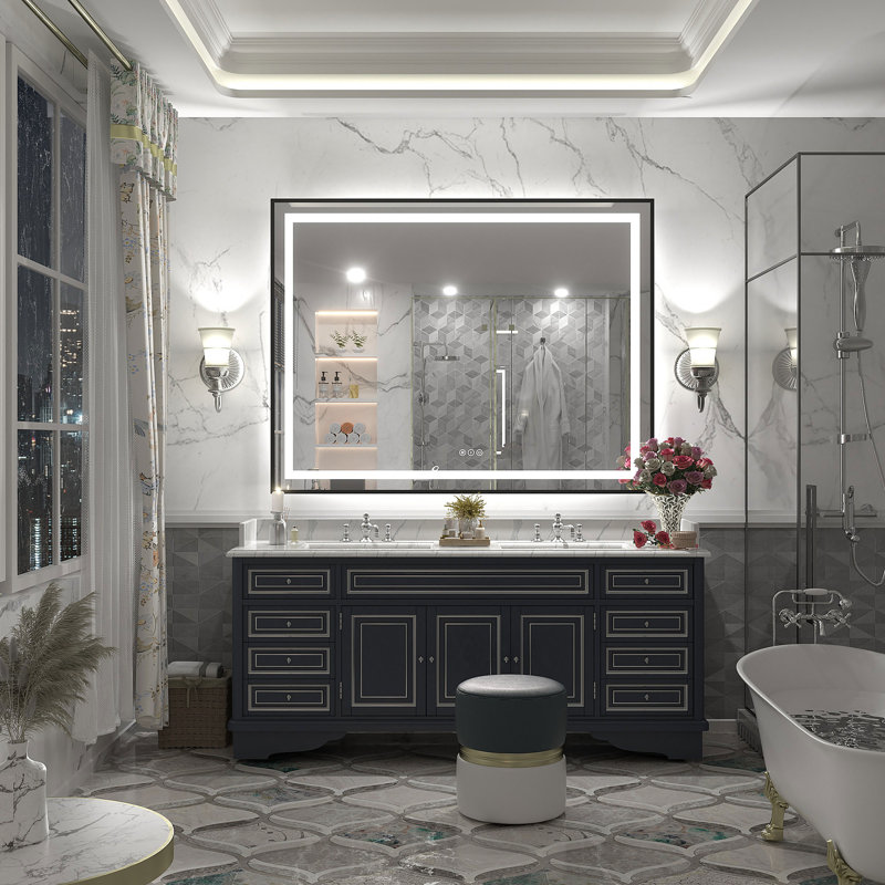 Wayfair Basics® UL Certified Front & Back LED Anti-Fog Tempered Glass Framed Bathroom/Vanity Mirror, 55" x 40"