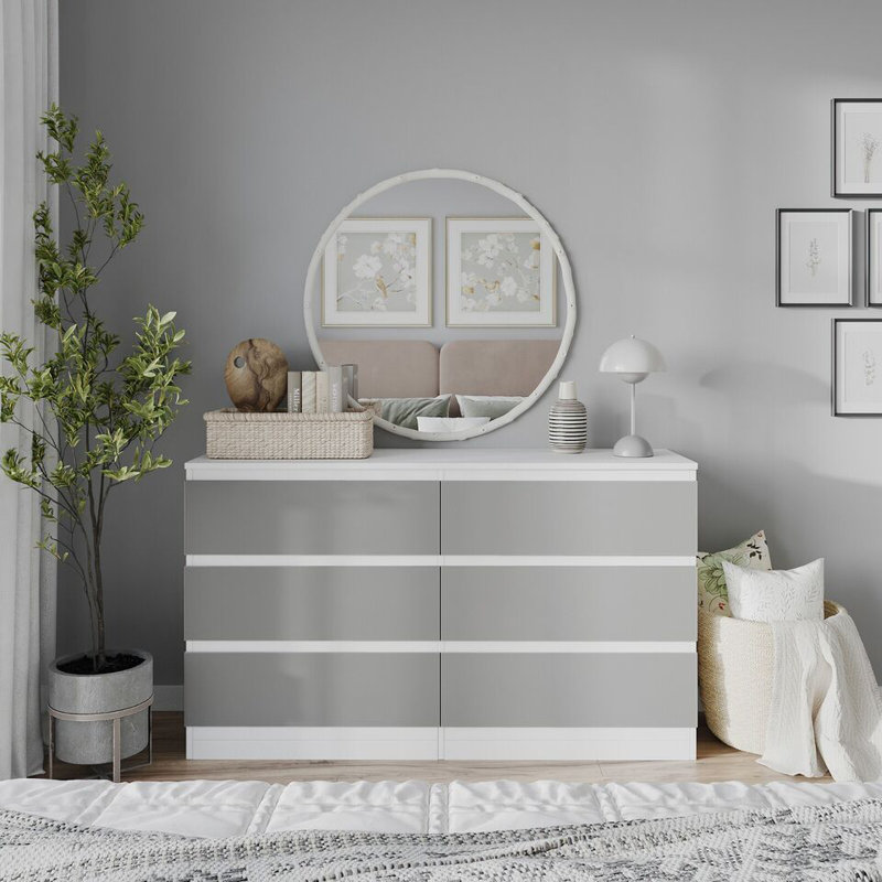 Sreyan Solid Wood 6 - Drawer Rectangle Accent Chest, White/Grey