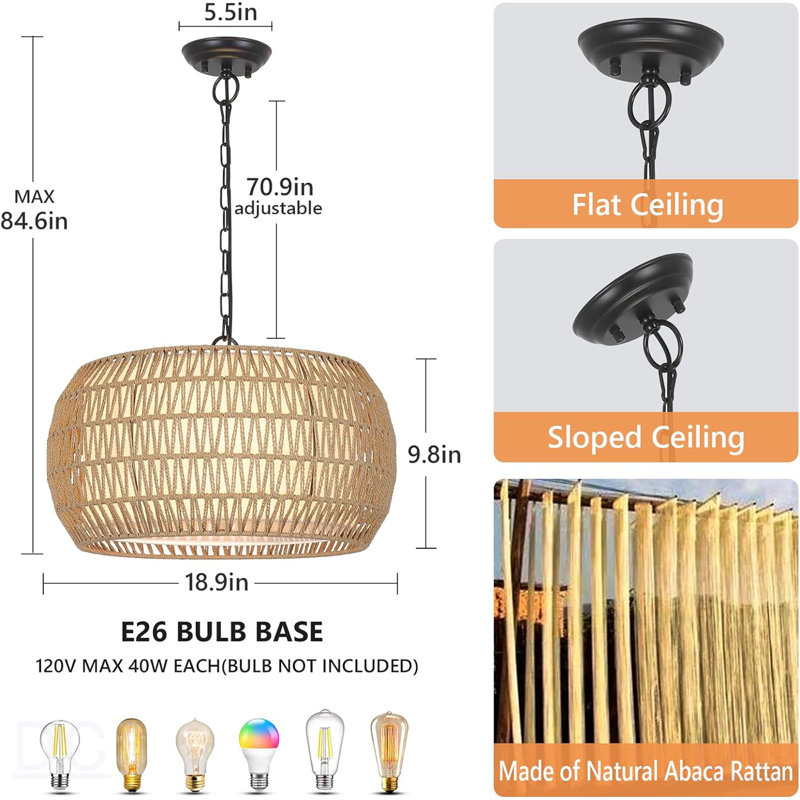 Luminaires de lustre en rotin campagnard
