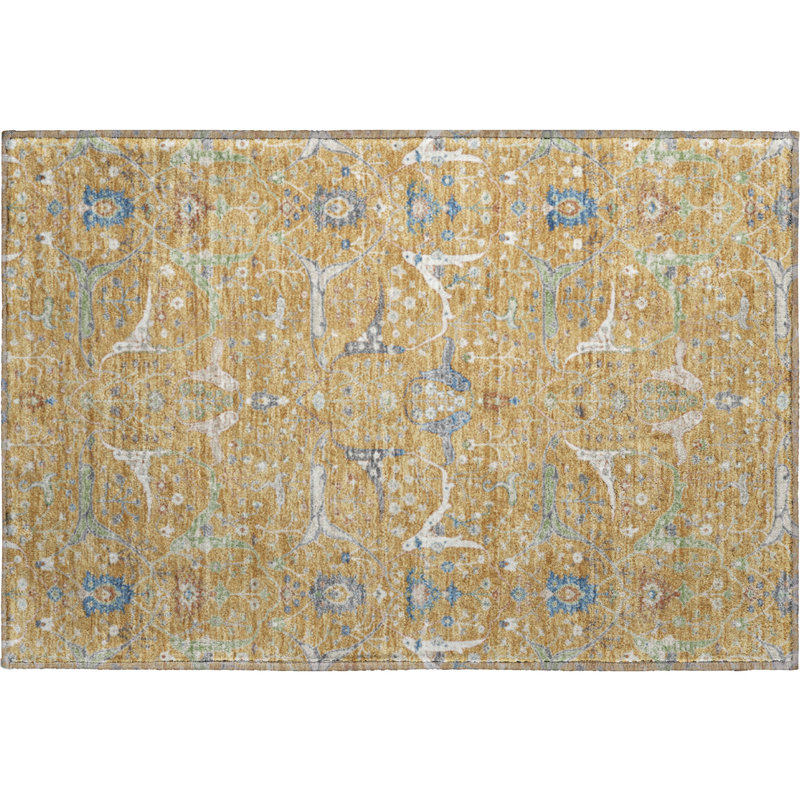 Premium Machine Washable Mayfield AMF2250 Global Rug, 1'8" x 2'6", Gold