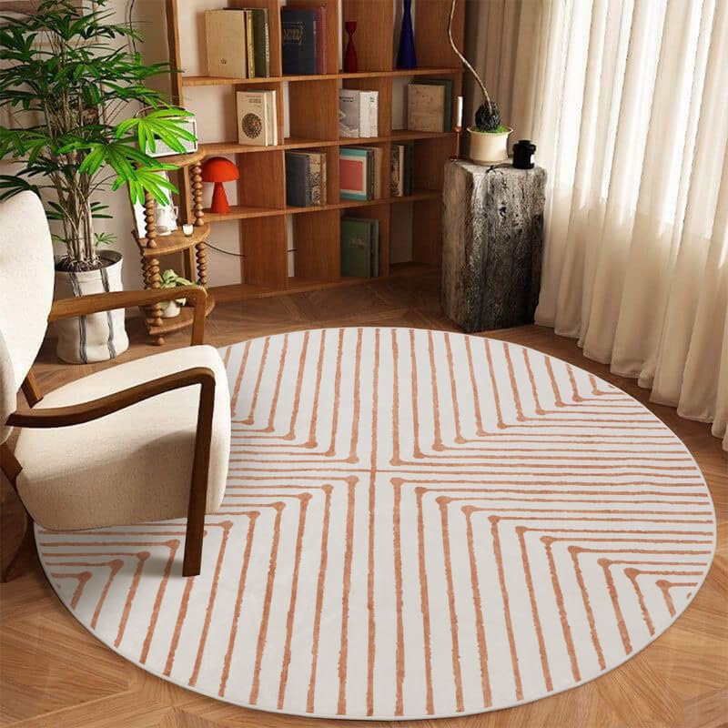 Claros - Indoor, Machine Washable Area Rug - 5'3" Round Orange Beige Home Carpet, Round 5'3"