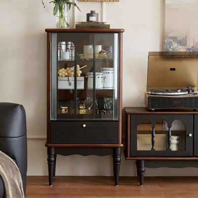 Black+Nut-brown Solid Wood+Glass Display Cases