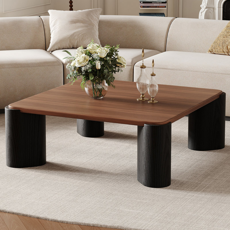 Modern Wood Square Coffee Table, Sturdy Wooden Living Room Table