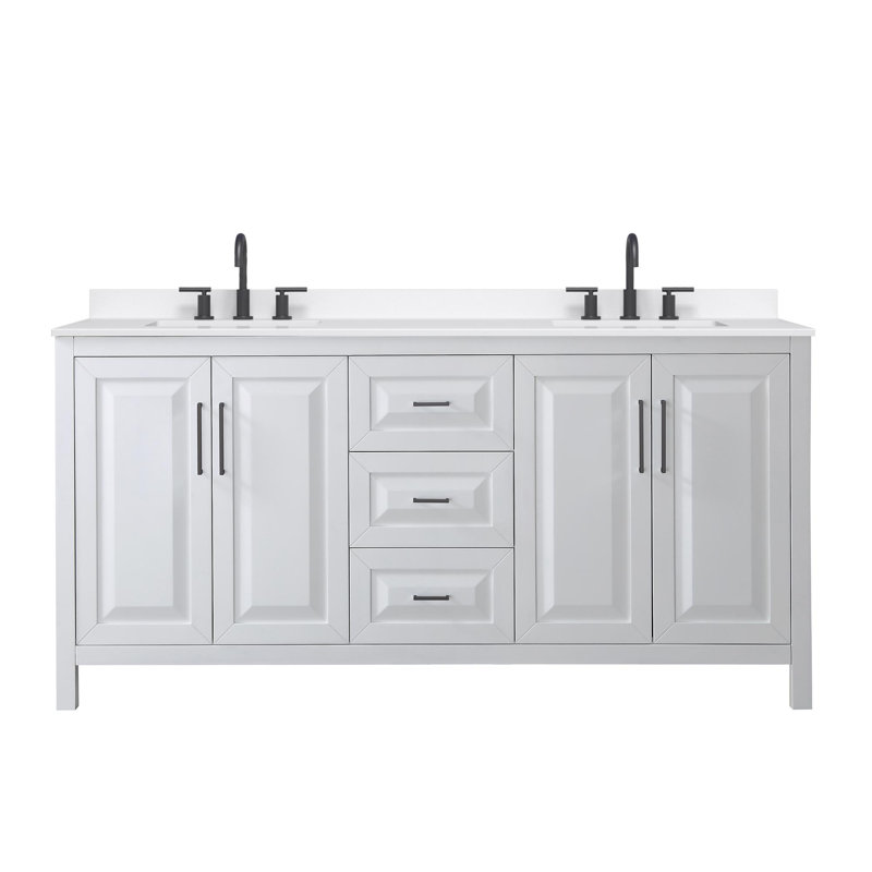 Daria 72'' W Vanity, Matte Black, White, White Quartz