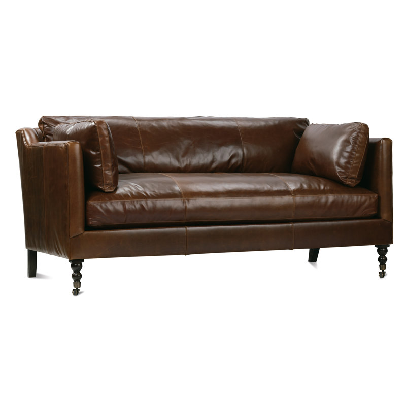 Madeline Leather Bench Cushion Sofa, Dark Brown (KL247-76), Dark Brown Wood, 34" H x 71" W x 40" D