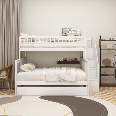 Twin Over Full Bunk Bed With Trundle And Staircase,