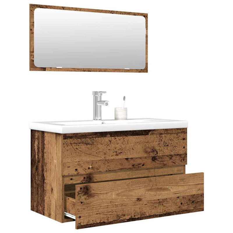 Vanity & Mirror Set, Old Wood