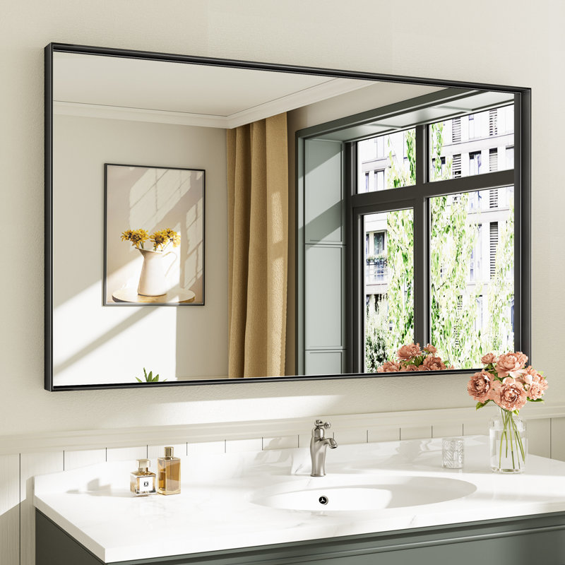 Miroirs de salle de bain rectangulaires / carrés modernes et contemporains en aluminium noir mat avec verre trempé HD