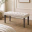 Pouf-banc en velours capitonné beige, 115,6 cm L x 43,2 cm l x 48,2 cm H, pieds en bois d'hévéa