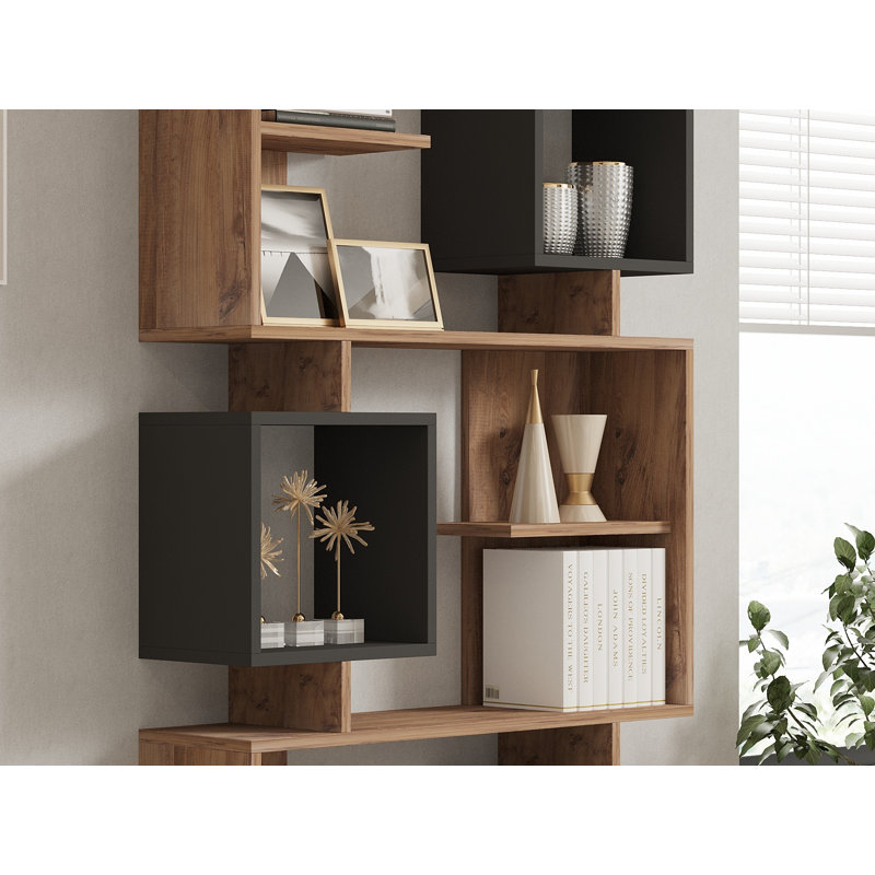 Modern Bookshelf, Atlantic Pine & Anthracite, 35.4 x 67.6 x 9.7 inches | 100% Melamine Coated Particle Board, Thickness: 0.7 inches | Stylish & Functional Storage Solution for Home & Office, Sleek Design