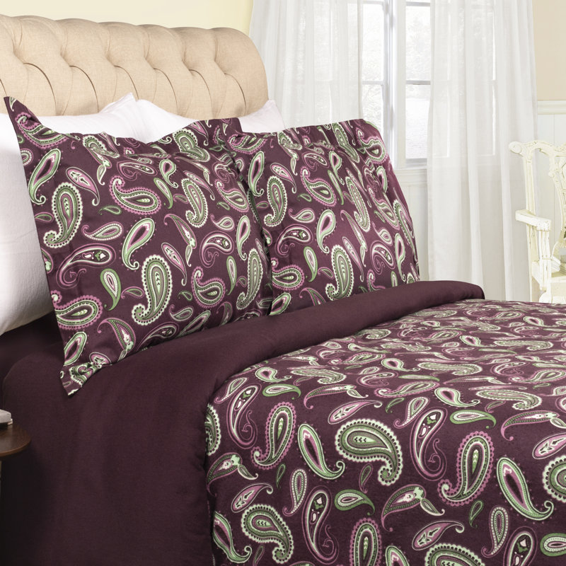 Superior Flannel Cotton Modern Classic Fuzzy Duvet Cover Set With Pillow Shams, Twin / Twin XL Duvet + 1 Sham, Purple Paisley