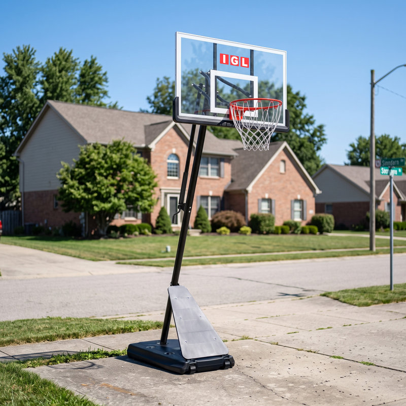 Cerceau de basketball portatif à hauteur ajustable pour l'extérieur de l'IGL, panneau en polycarbonate de 7,5 à 10 pi ， 52 pouces pour les jeunes et les adultes, pour l'allée et la cour arrière - gris