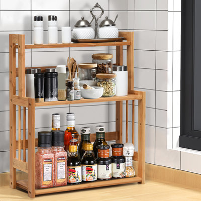 Freestanding Bamboo Spice Rack with Adjustable Racks