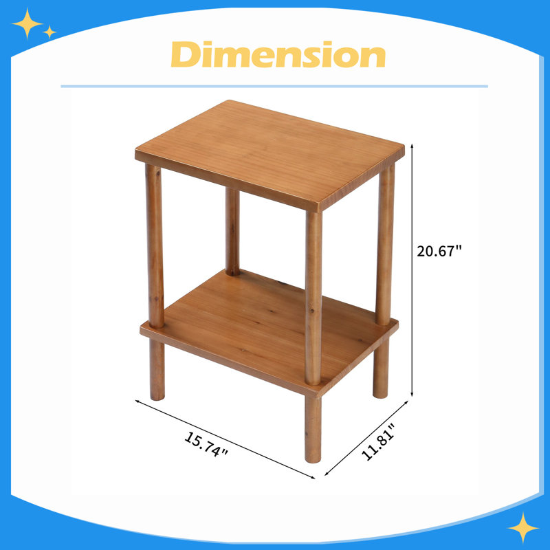 Table de bout en bois à 2 niveaux, table d'appoint d'extérieur avec tablette de rangement, petite table basse de patio, table de bout résistante aux intempéries pour la piscine intérieure extérieure
