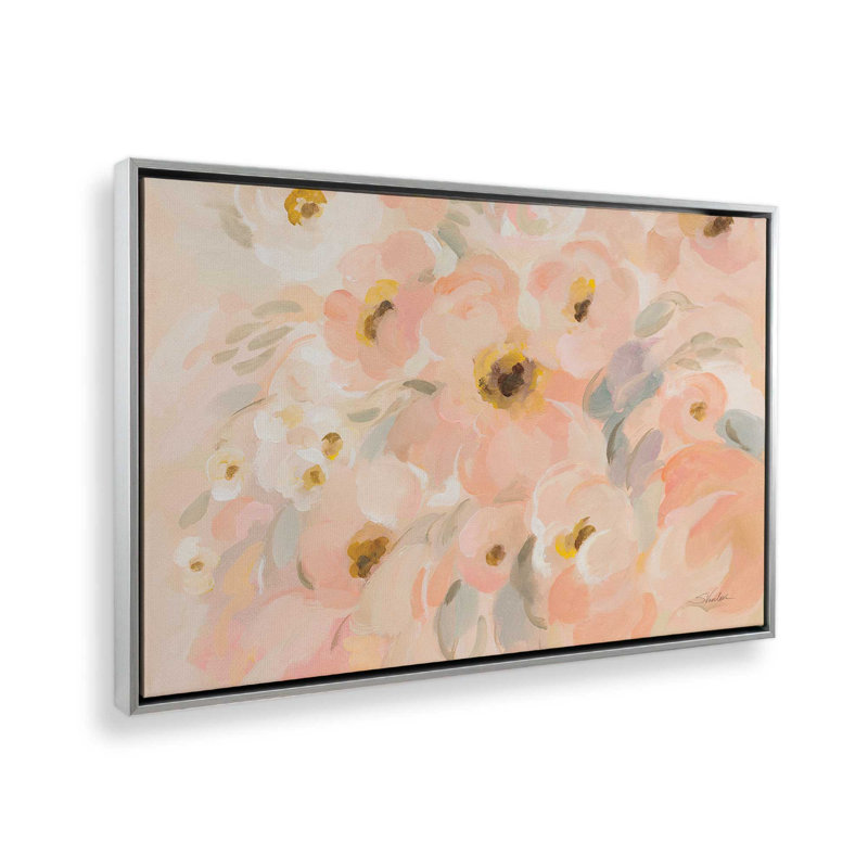 «Blush Blooms», reproduction sur toile, Cadre flottant en chrome poli, H 12,75 po x l 18,75 po