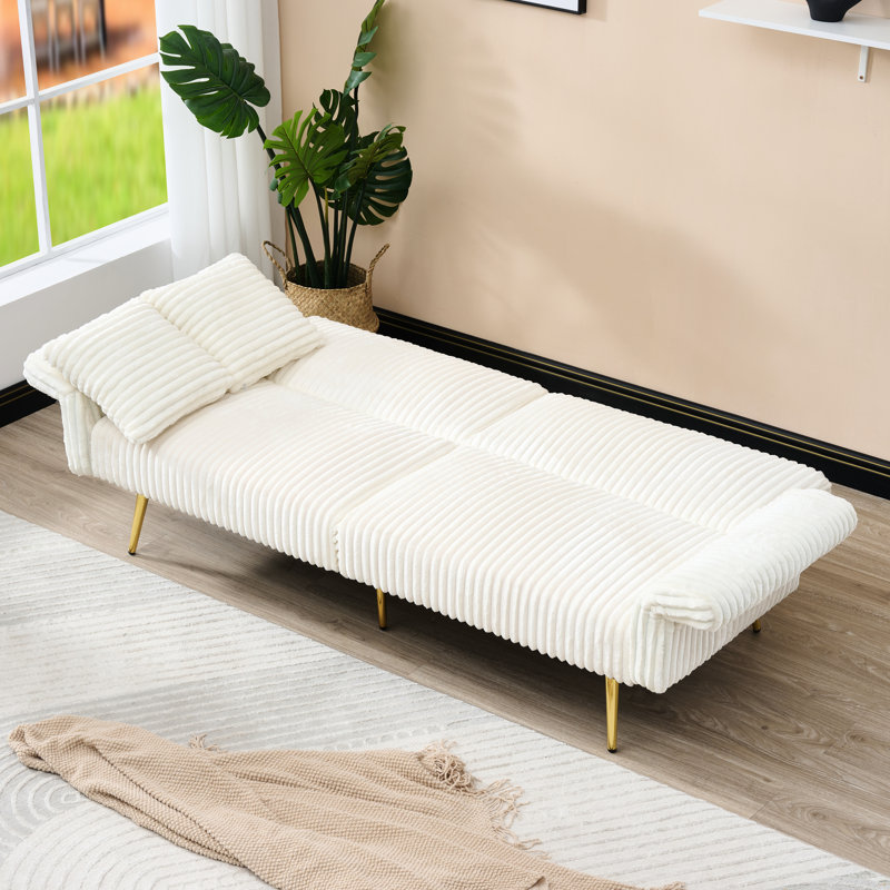 Lit en velours côtelé 79 po, lit double pliable avec pour le salon et espaces compacts, velours confortable, structure, Blanc