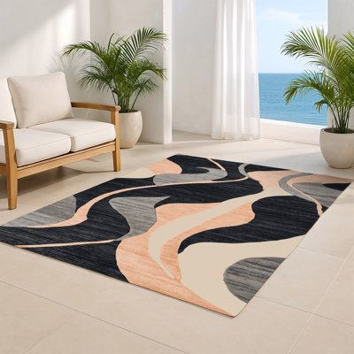 Watercolor Black Indoor and Outdoor Area Rug