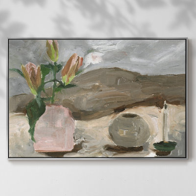 Vase de fleurs roses en V - imprimé
