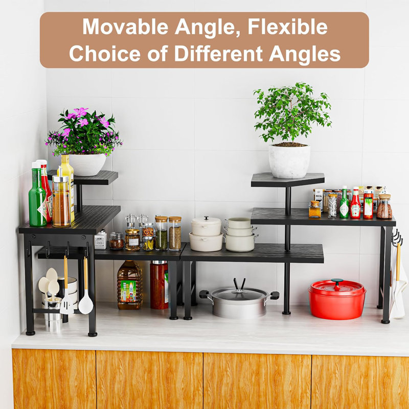 3 Tier Moveable Corner Shelf Kitchen Shelf With Hook, Countertop Organizer For Bathroom, Spice Rack, Bookshelf, Coffee Area, Dresser Table