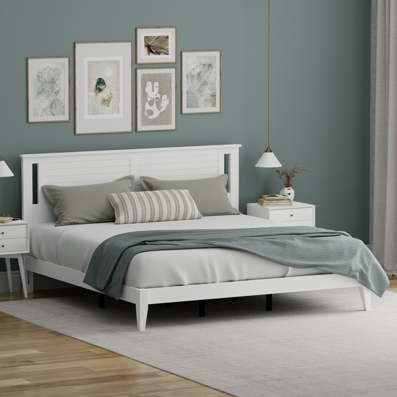 Canton Solid Wood  Platform Bed, White, King