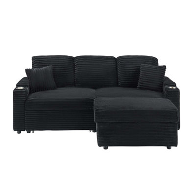 80-Inch Two-In-One Folding Sofa With Hidden Lying Function, Corduroy Upholstery, Integrated Cup Holder And Pillow For Adaptive Living Room Use.
