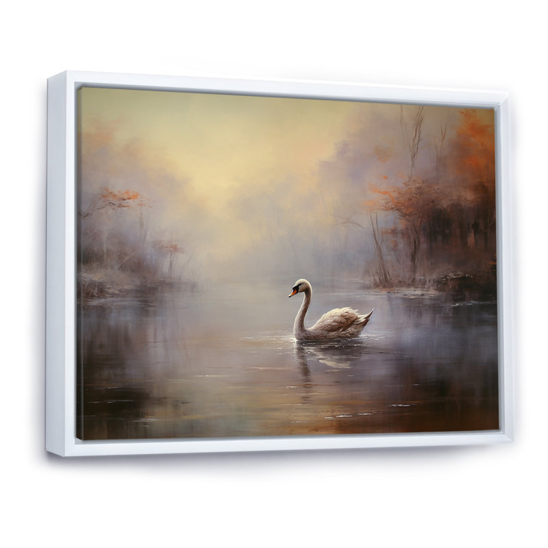 Cygne dans la brume II sur toile, Cadre flottant blanc, H 30 po x l 40 po x P 1,5 po