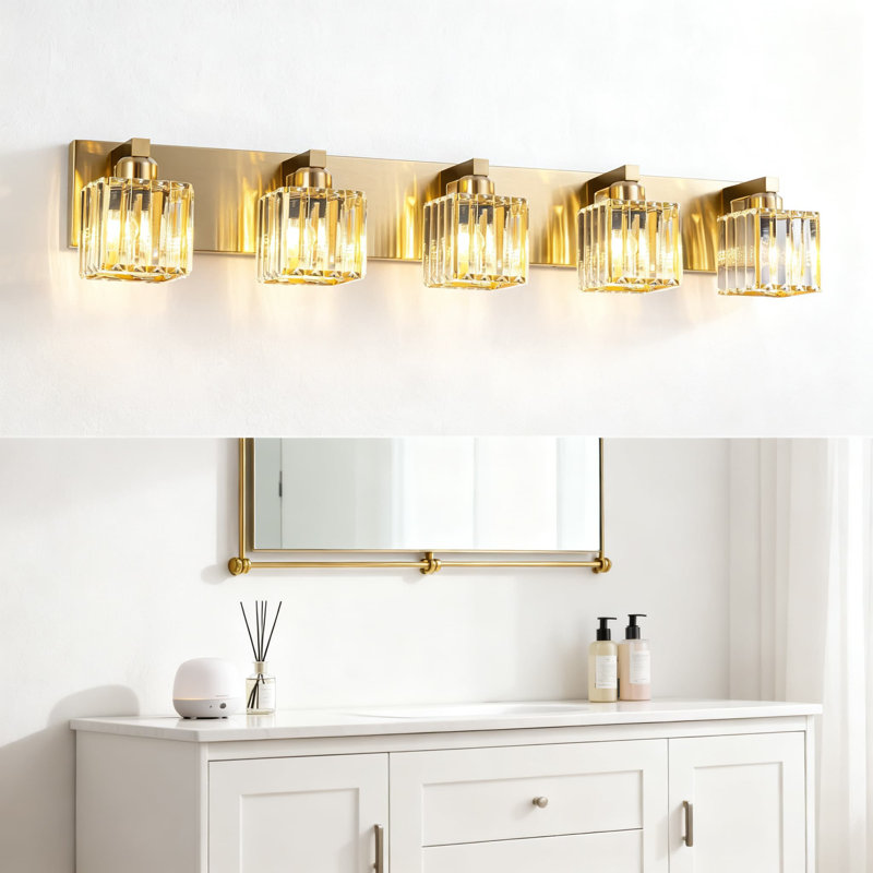 Luminaire de salle de bain en cristal, éclairage de salle de bain moderne avec abat-jour carrés pour fixation murale sur miroir, douille E26 à intensité variable