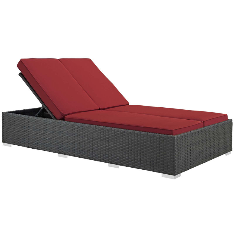 Chaise longue d'extérieur en rotin et osier Modway Sojour, Toile toile rouge Sunbrella® Jockey